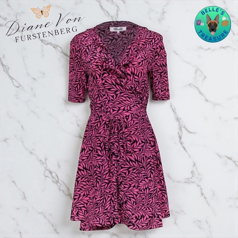 Diane Von Furstenberg‎ Dress Womens 2 Savilla Dress Abigail Silk Pink Black Wrap